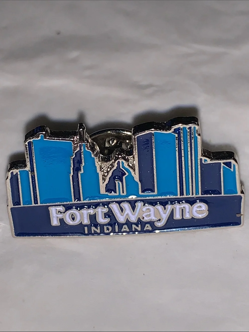 Fort Wayne Indiana Skyline Enamel Lapel Pin - Blue